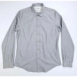 Ben Sherman Soho Slim Fit Mens Size Large Gray Black Polka Dot Long Sleeve Shirt